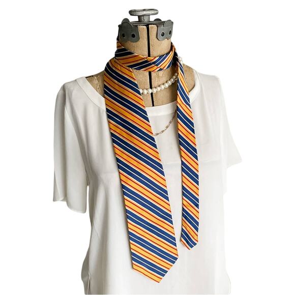 Hickey Freeman 100% silk power striped tie necktie orange blue 4" w - Picture 2 of 6